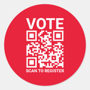 Vote Scan QR Code to register custom text red Classic Round Sticker
