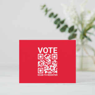 Vote Scan QR Code to register red custom Postcard
