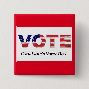 Vote Text In Flag Colours Red Candidate's Name 15 Cm Square Badge