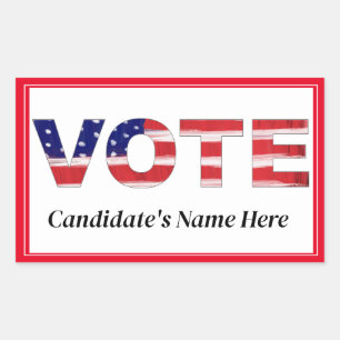 Vote Text In Flag Colours Red Candidate's Name Rectangular Sticker