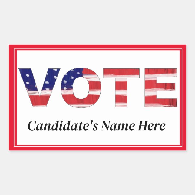 Vote Text In Flag Colours Red Candidate's Name Rectangular Sticker (Front)