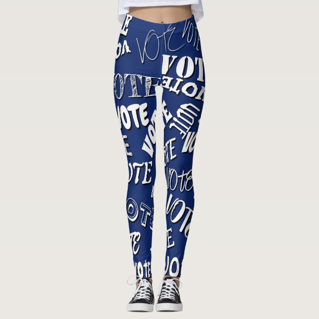 Vote text pattern font election white blue leggings (Front)