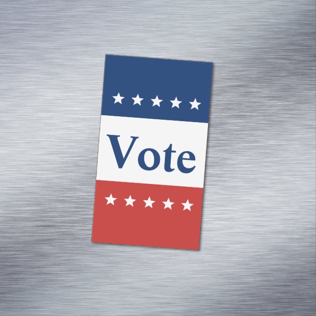 Vote Text Red White and Blue with Stars Magnetic Business Card (In Situ)