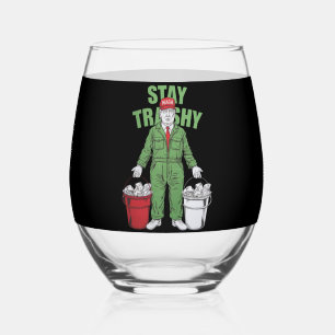 Vote Trump Garbage Man Stay Trashy 2024 Election Stemless Wine Glass