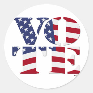 VOTE "V O T E" with US FLAG Classic Round Sticker