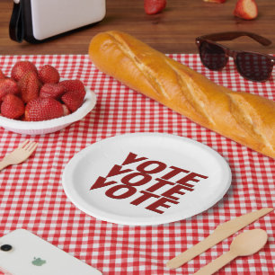 Vote vote vote modern typography red and white paper plate