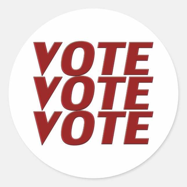 Vote vote vote red modern typography white  classic round sticker (Front)