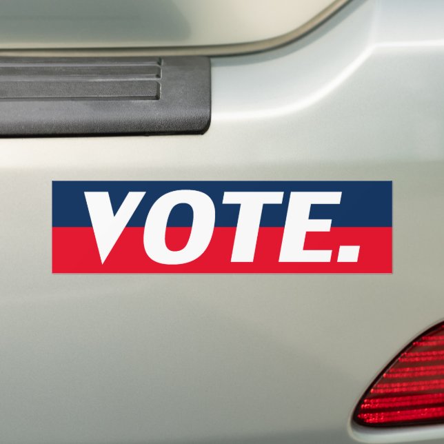 "Vote" white letters, red blue background Bumper Sticker (On Car)