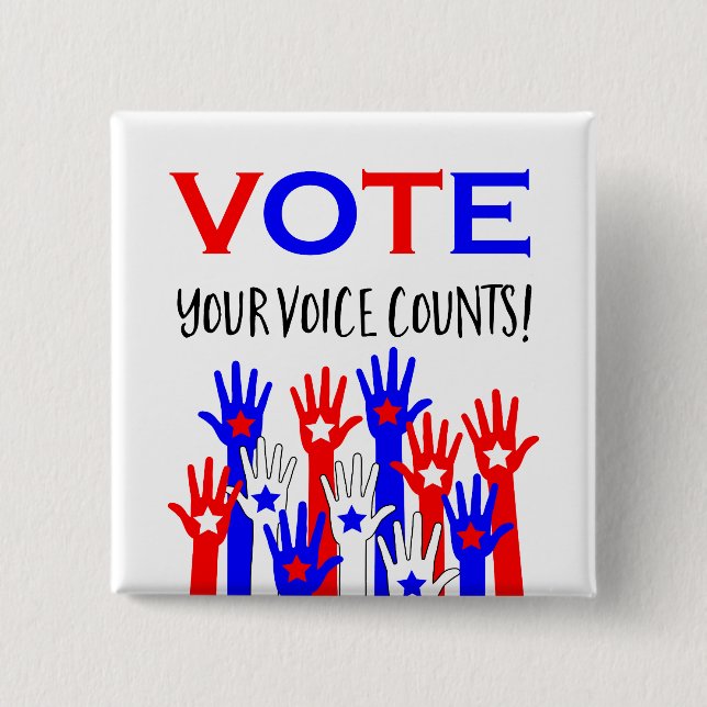 Vote! Your voice counts! Patriotic hands stars 15 Cm Square Badge (Front)