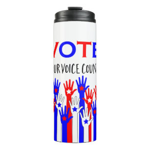 Vote! Your voice counts! Patriotic hands stars Thermal Tumbler