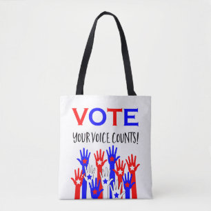 Vote! Your voice counts! Patriotic hands stars Tote Bag