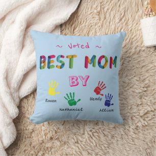 Voted Best Mum Hand art Pastel Blue Personalise Cushion