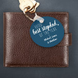 Voted Best Stepdad of the Year by .. Blue Keychain<br><div class="desc">Personalised keychain for the best stepdad of the year. The wording currently reads "voted best stepdad of the year by" and you can add his stepchild's name or several stepkids names.</div>