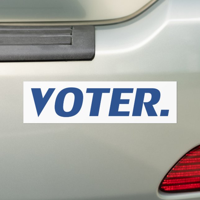 "voter" blue letters white background bumper sticker (On Car)