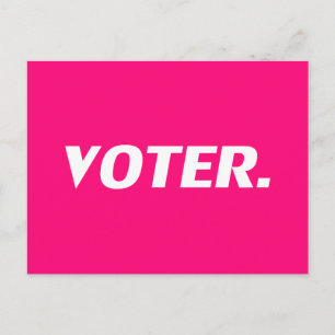"Voter" hot pink, magenta, fuchsia, white Postcard