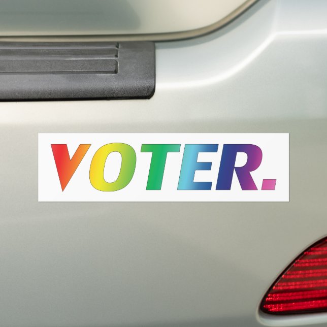 "voter" rainbow pride letters white background bumper sticker (On Car)