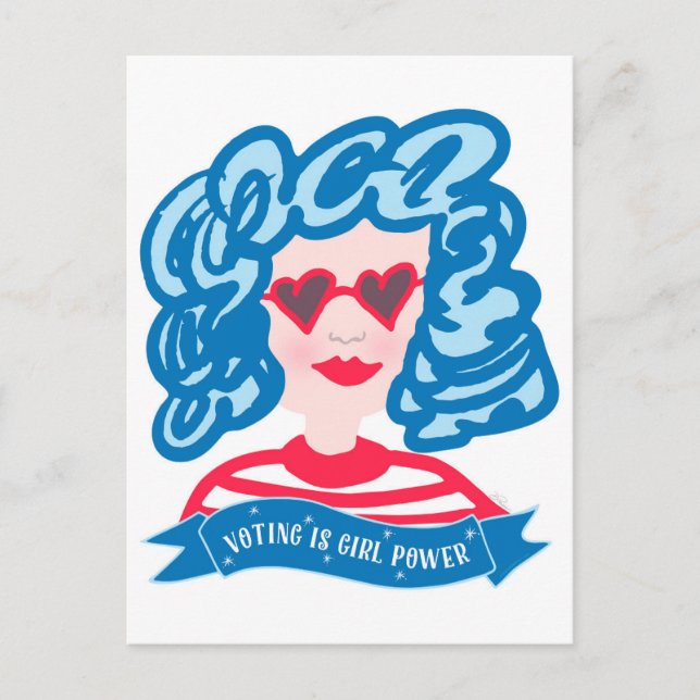 Voting is Girl Power Blue Hair Lady Postcard (Front)