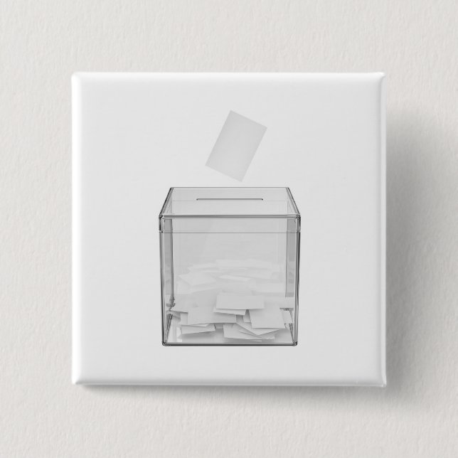 Voting paper and transparent ballot box 15 cm square badge (Front)