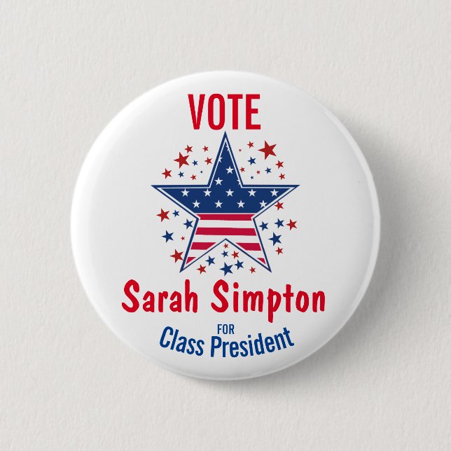 voting poster class president, student council 6 cm round badge (Front)