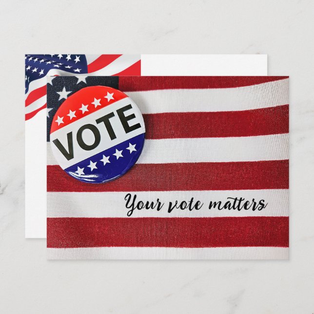 Voting Reminder With American Flag Postcard (Front/Back)