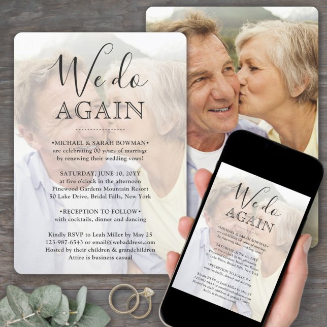 Vow Renewal 2 Photo Overlay We Do Again Wedding Invitation (Creator Uploaded)