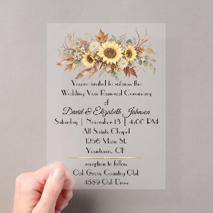 Vow Renewal Autumn Deer Antlers and Sunflowers Acrylic Invitations