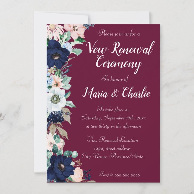 Vow Renewal Ceremony Elegant Florals Burgundy Invitation (Front)