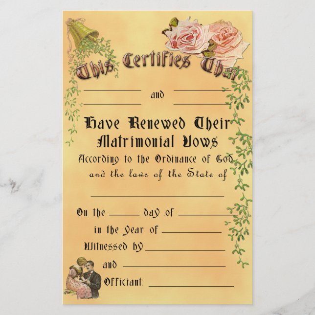 Vow Renewal Certificate - Customisable, Frameable (Front)