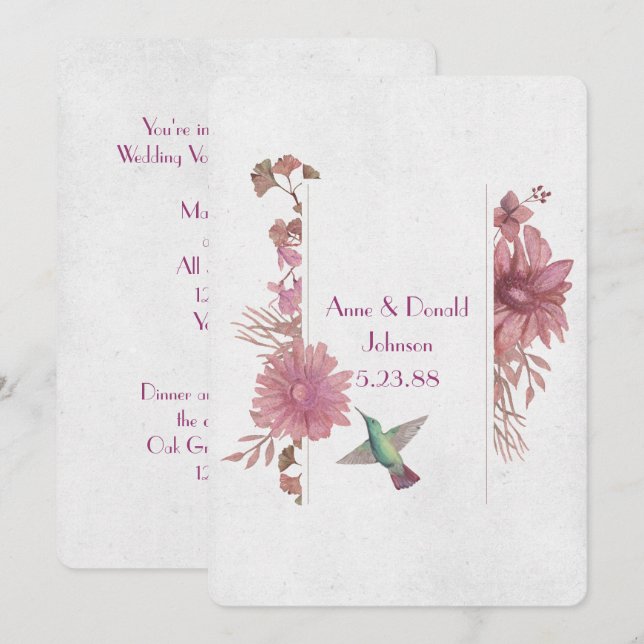 Vow Renewal-floral border with hummingbird Invitation (Front/Back)