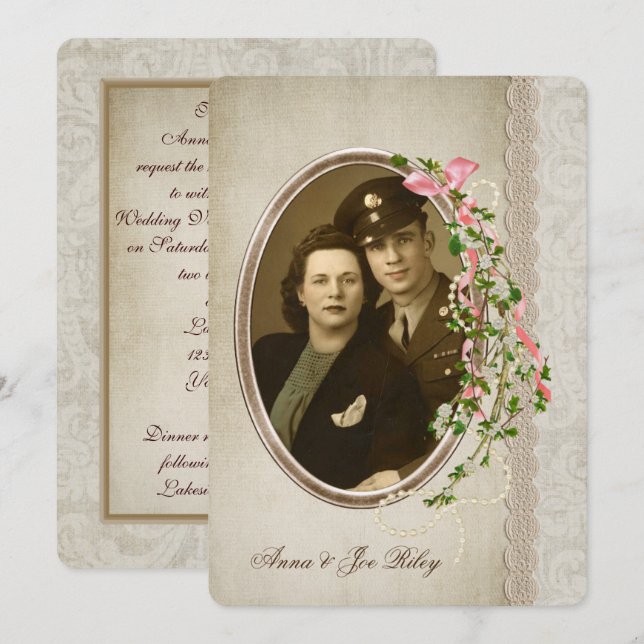 Vow Renewal-floral branch on oval photo frame Invitation (Front/Back)