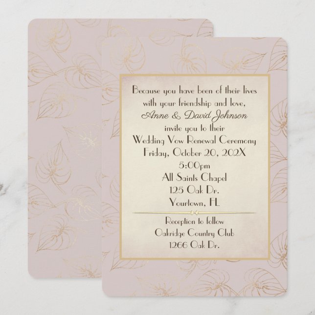 Vow Renewal Gold Foil Leaf Invitation (Front/Back)