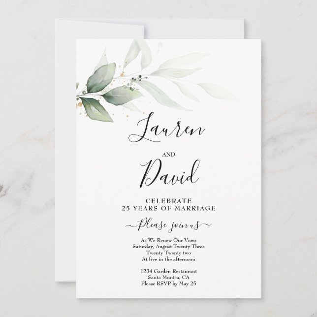 Vow Renewal greenery Invitation (Front)