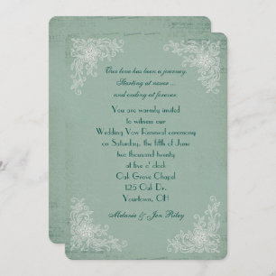 Vow Renewal-lace corners on green texture music Invitation