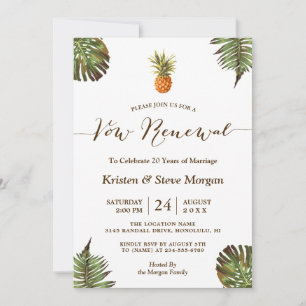 Vow Renewal Party - Summer Luau Pineapple Leaves Invitation