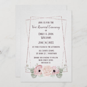 Vow Renewal Pink Anemone and Glitter Frame Invitat Invitation
