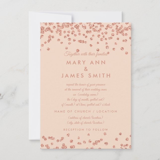 Vow Renewal Rose Gold Faux Glitter Confetti Blush Invitation (Front)