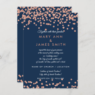 Vow Renewal Rose Gold Faux Glitter Confetti Navy Invitation