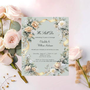 Vow renewal sage green gold floral invitation