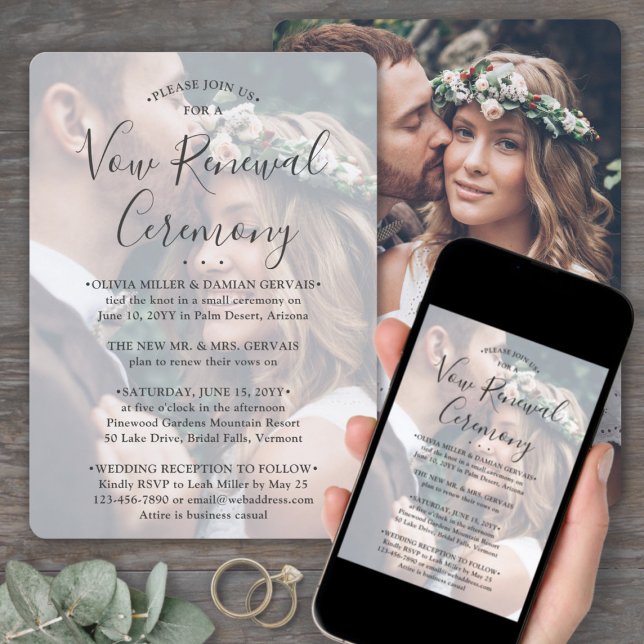 Vow Renewal Sequel Wedding Elegant Photo Overlay Invitation (Creator Uploaded)