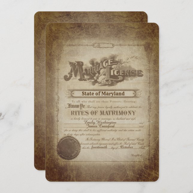 Vow Renewal Vintage Wedding Certificate  Invitation (Front/Back)