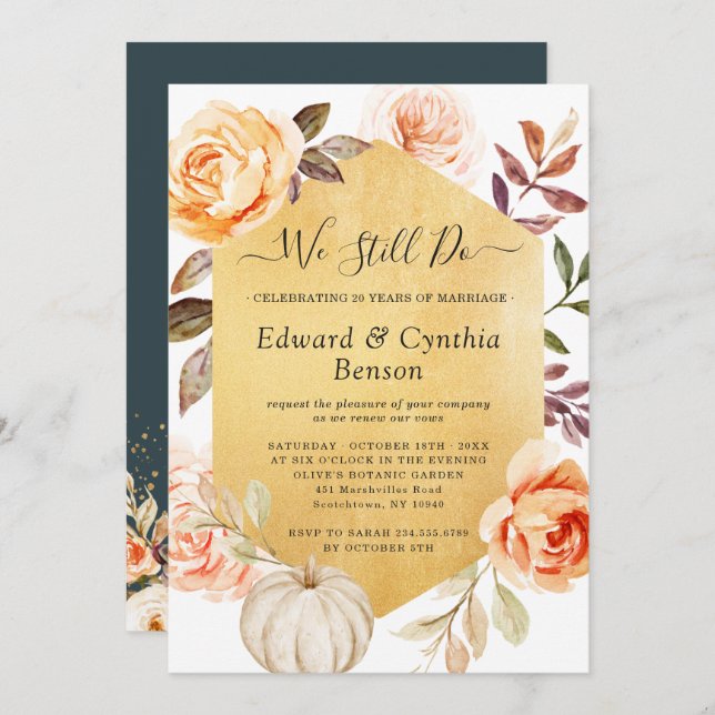Vow Renewal We still Do Autumn Luxury Gold Floral Invitation (Front/Back)