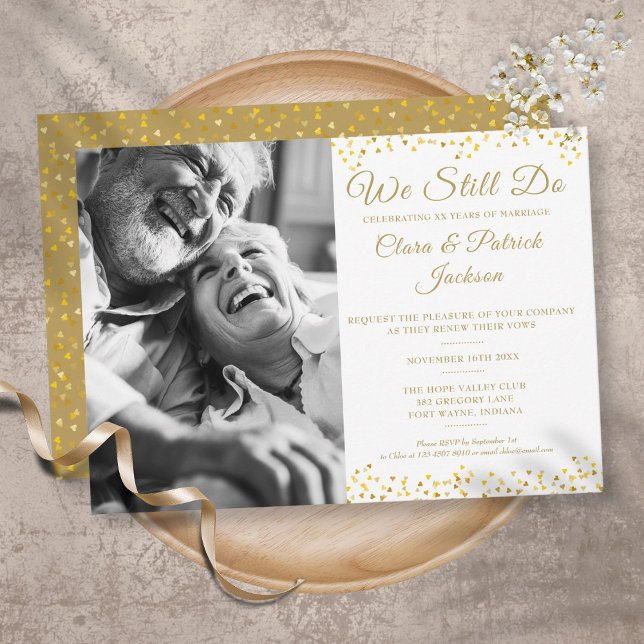 Vow Renewal We Still Do Gold Photo Anniversary Invitation (Creator Uploaded)