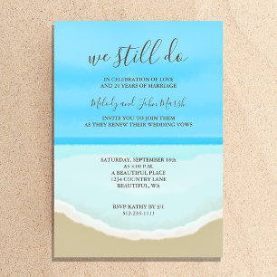 Vow Renewal Wedding Watercolor Beach Invitation
