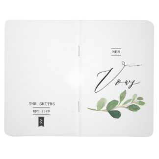 Vows Book Custom Minimalist Greenery Watercolor