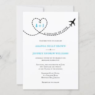 Voyage of Love Aeroplane Route Destination Wedding Invitation
