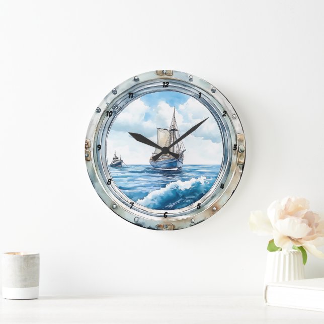 Voyage of Time" - Porthole Sailboat Large Clock (Home)