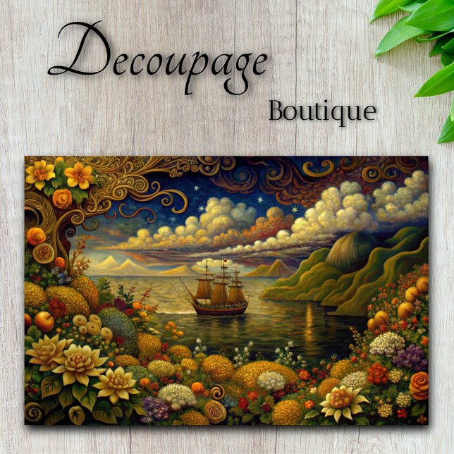 Voyage to Wonderland Fantasy Seascape Decoupage Tissue Paper (Voyage to Wonderland: floral Fantasy Seascape Decoupage Tissue Paper)