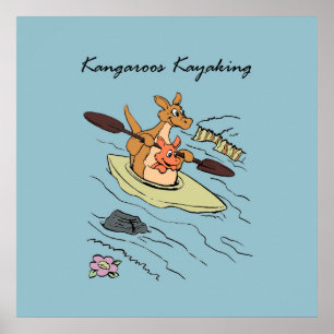 Voyage Travel Kangaroo Blue Cartoonish Poster