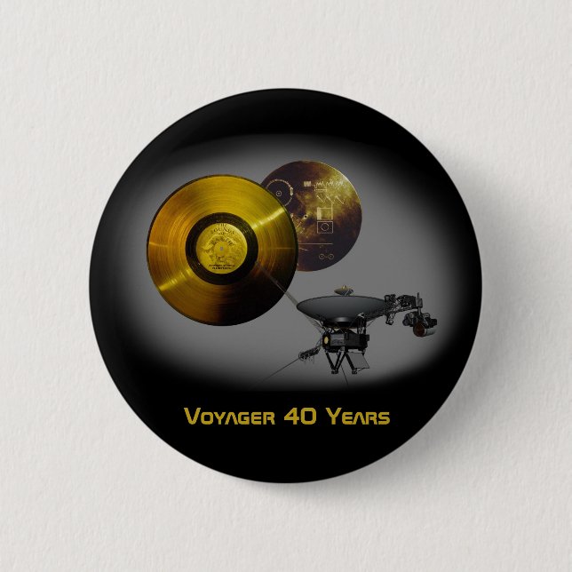 Voyager Spacecraft and Golden Record at 40 6 Cm Round Badge (Front)