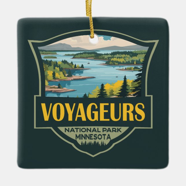 Voyageurs National Park Illustration Retro Badge Ceramic Ornament (Front)